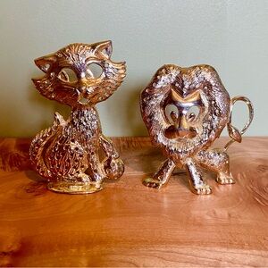 Vintage Brass Coated Torino Kitty Cat & Lion Earring Holders